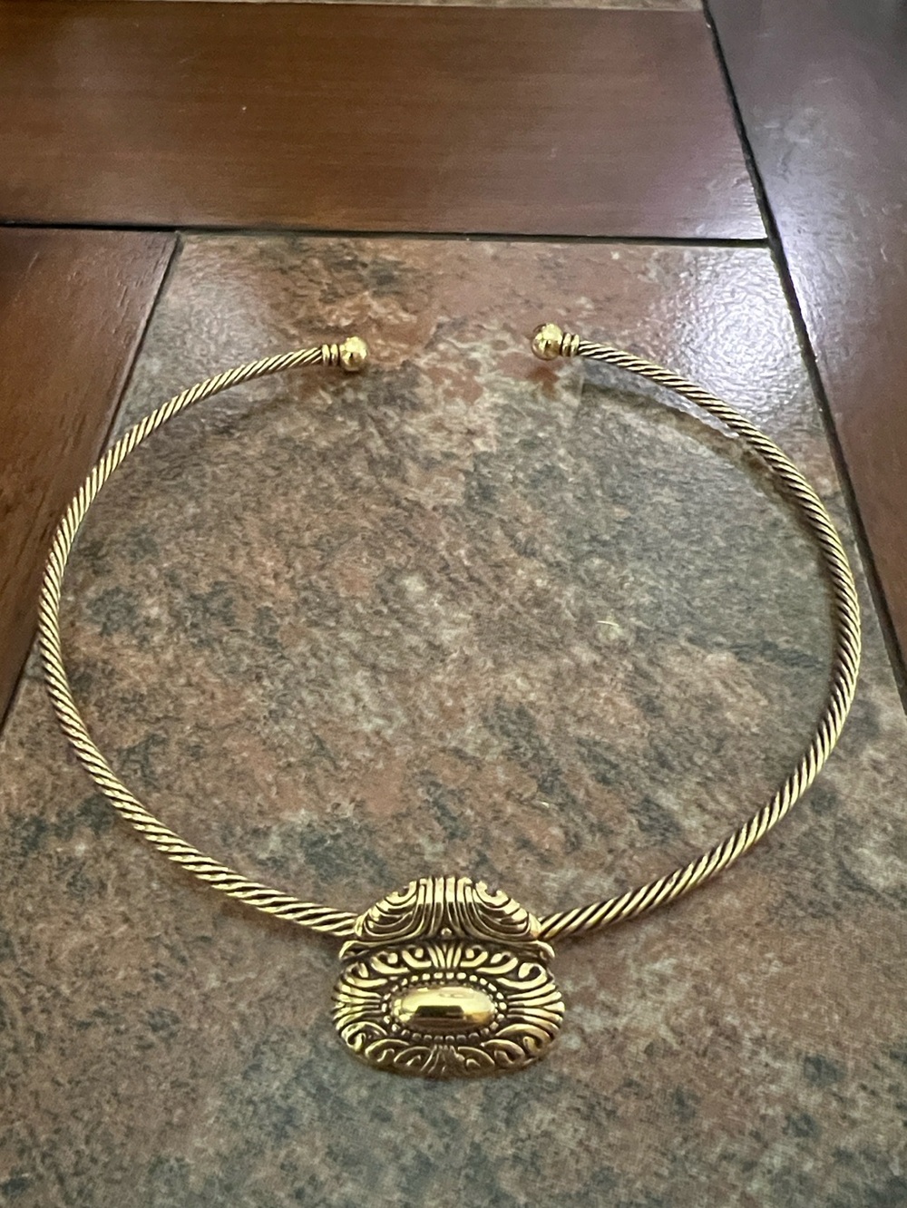Gold-Tone Twisted Choker Necklace with Decorative Pendant- Napier